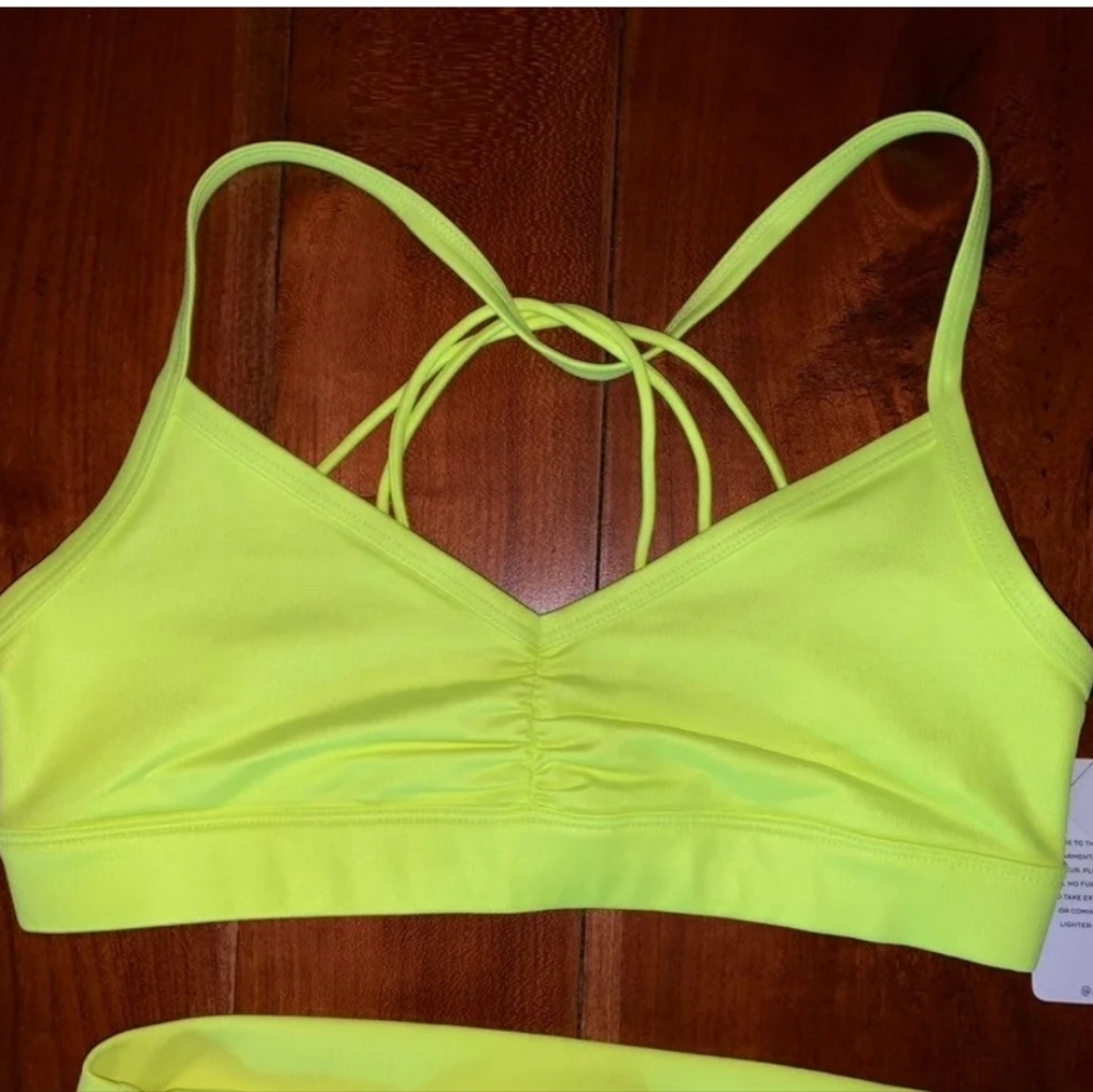 Alo yoga highlighter yellow sunset strappy bra